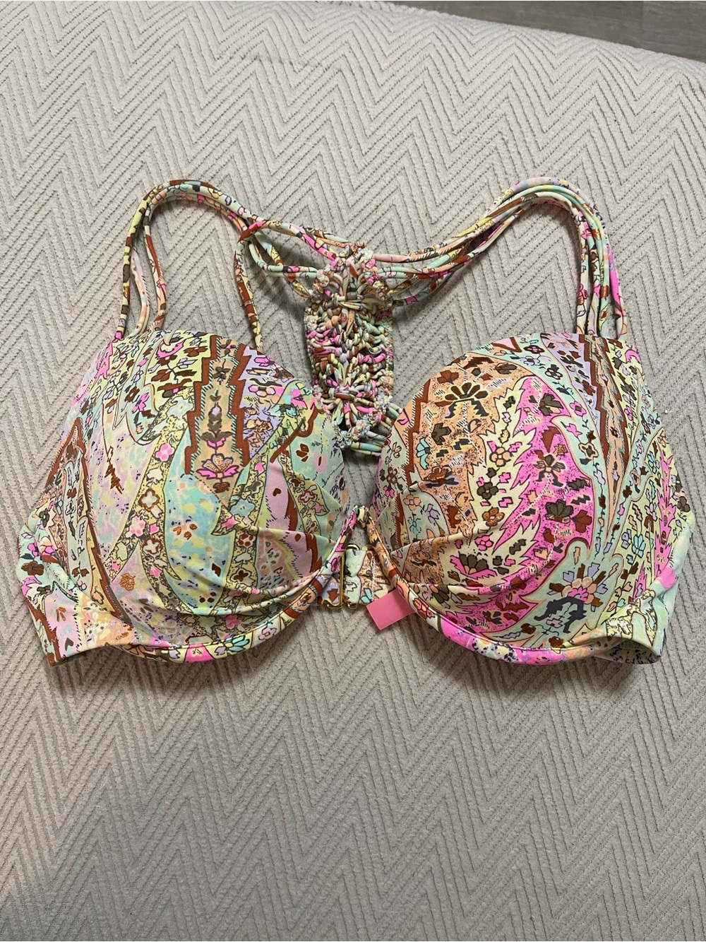Victoria's Secret Paisley Bikini Top - Pink, Mint, Brown 32 DD copper shimmer